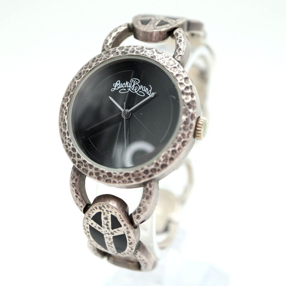 Lucky Brand Womens Silver Tone Watch 32mm Black Dial Link Bracelet New Battery